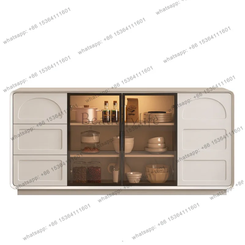 

Painted dining side cabinet All solid wood French integrated storage cabinet against the wall Cream wind 30cm narrow side