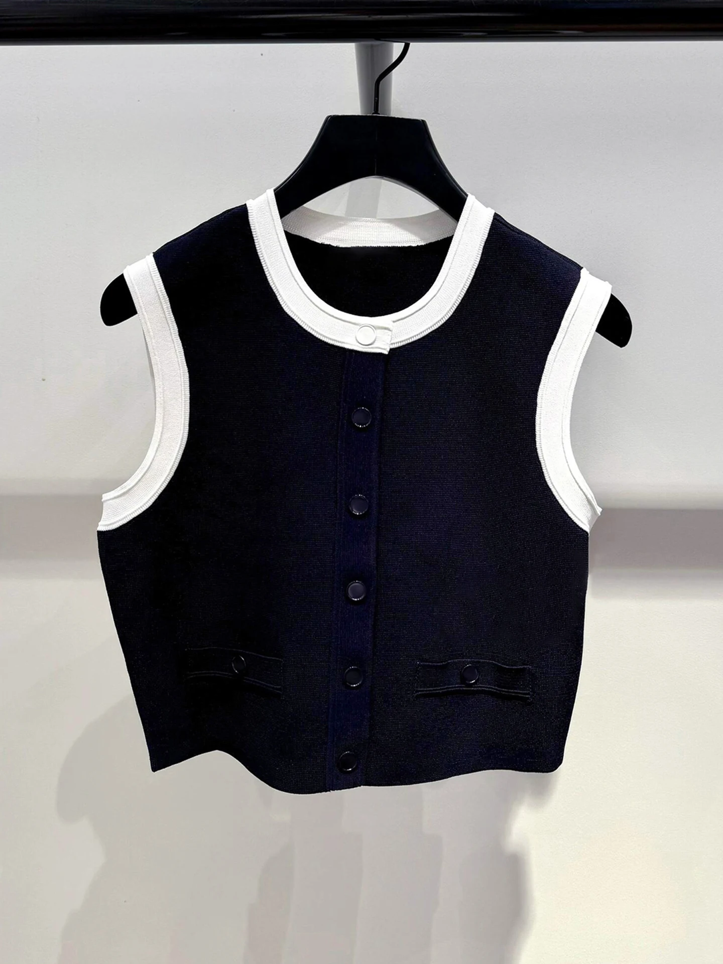 High-End Dames Gebreid Vest En F Rok Set Zomer 2025, Faion Ensemble Polyester Vezel Ronde Ne Knoopsluiting