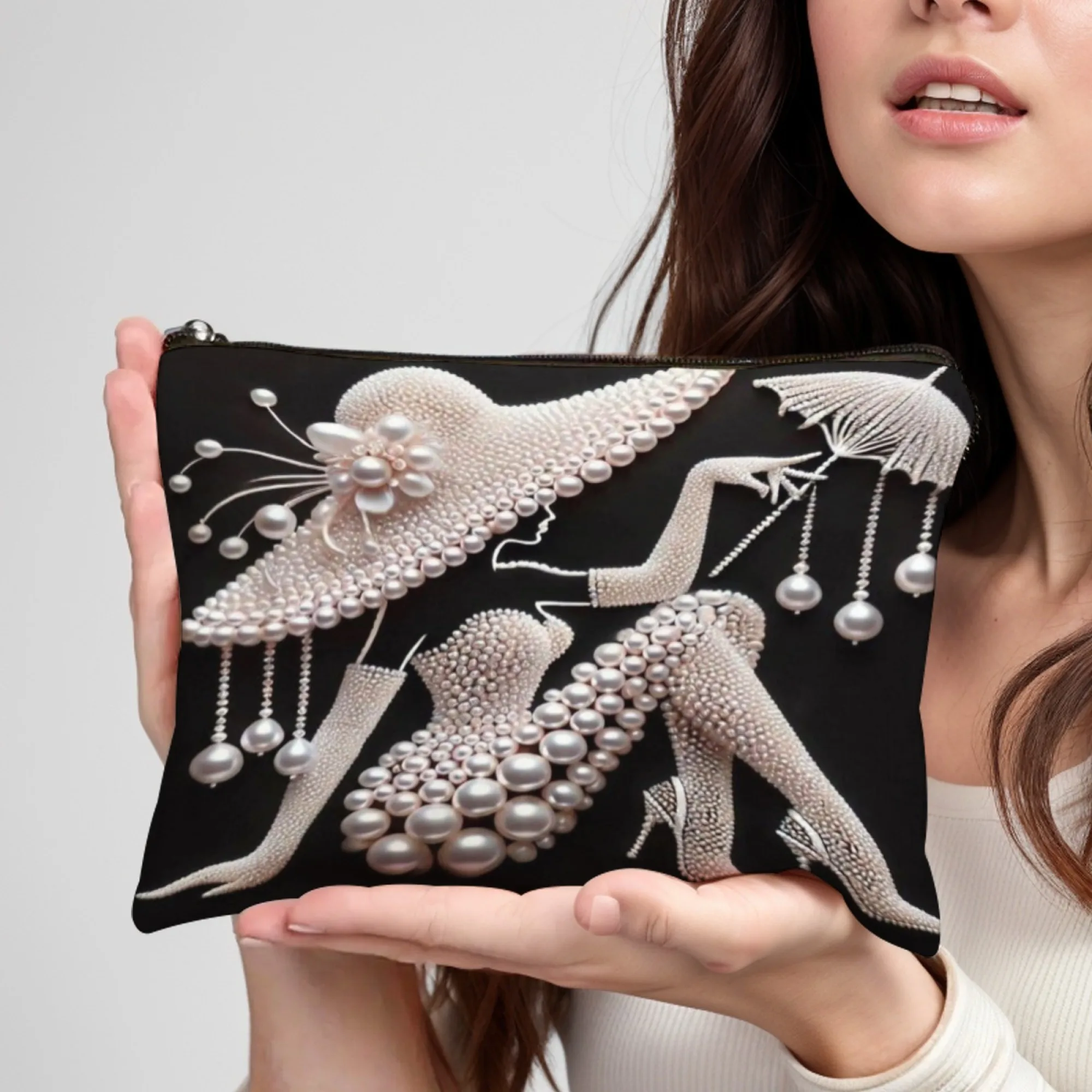 

Изысканная косметичка Pearl для девочек, легкая портативная косметичка с застежкой-молнией, идеально подходящая для органайзера для рождественских подарков