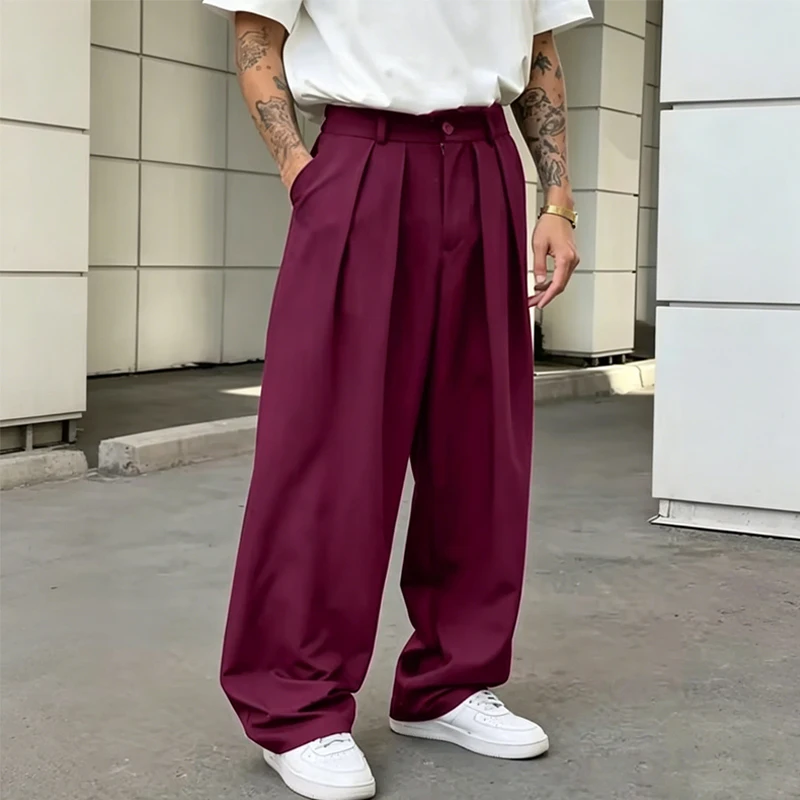 

Men's Summer Suit Pants High Waist Pleated Wide Leg Streetwear Casual Loose Straight Trousers For Men Business Formal Daily Wear