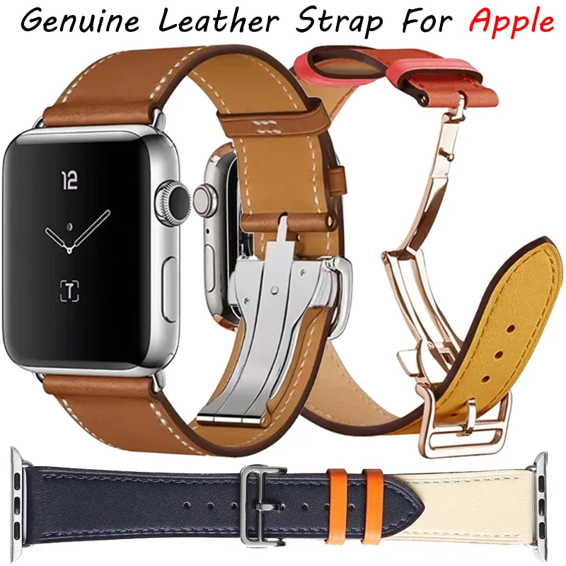 Correa de cuero genuino para Apple Watch Band 45mm 40mm 44mm 42mm 46mm 41/49mm pulsera duradera iWatch Ultra 2 11 10 9 8 7 6 5 4 SE