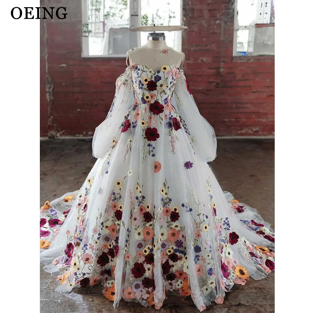 

OEING Pastrol Wedding Dresses Fairy Sweetheart Tulle Flowers Appliques Prom Dress Princess Party Gowns Robe De Mariée Customized