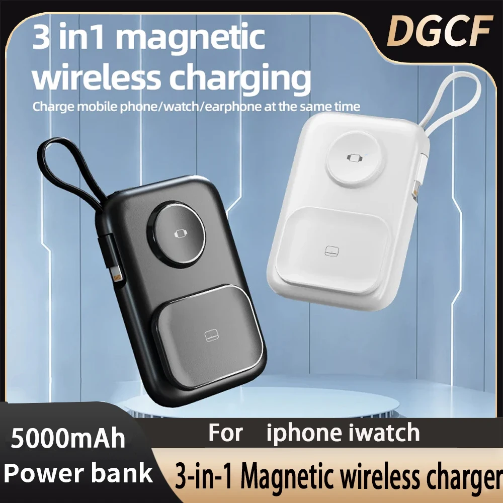 

Wireless Portable Magnetic Power Bank, Watch, Earphone, Charger with Cable, Mobile Phone Powerbank, for Iphone Iwatch Earbuds