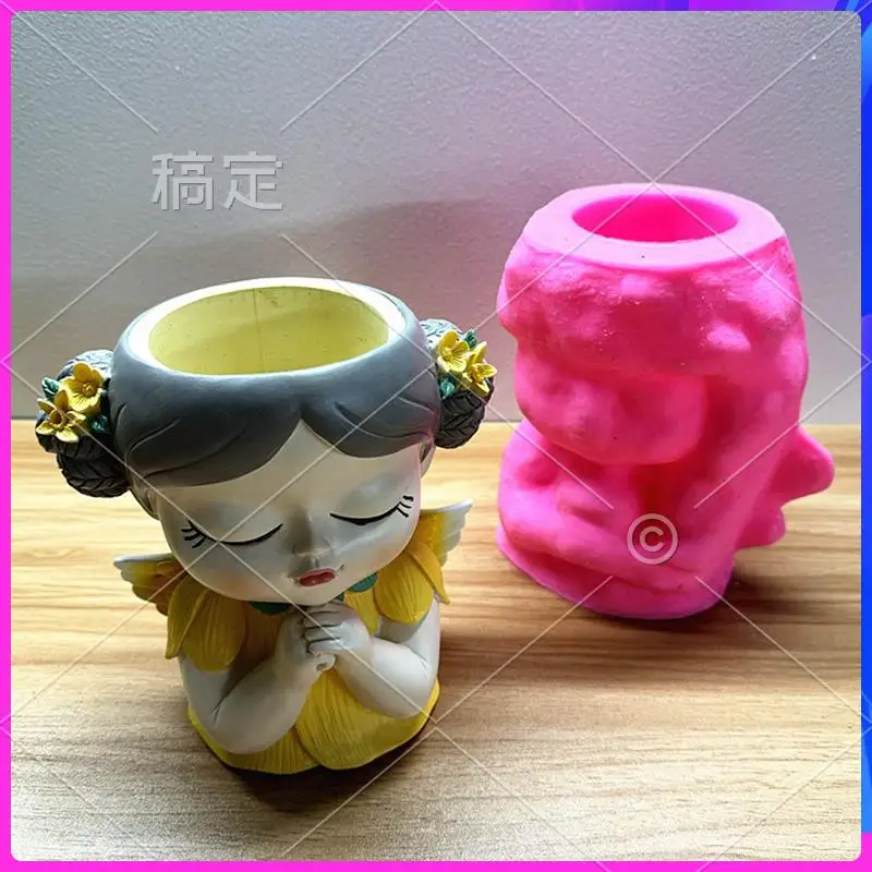 

AOAO-Silicone Mold Flower Fairy Prayer Flower Pot Resin Gypsum Crystal Dropping Glue Tool DIY Handmade Crafts