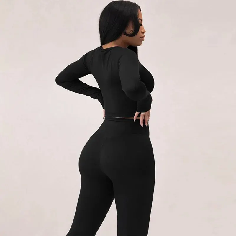 Hawthaw Women 2024 Spring Autumn Long Sleeve Crop Tops Long Pants Two Piece Matching Sets Tracksuit Wholesale Items S3613114K