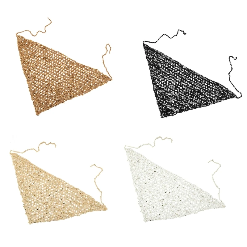 

Shimmering Knitted Hair Scarf With Sequins Triangular Headscarf Bandana Hip Scarf For Women Girl Fashion Accessories D0UB