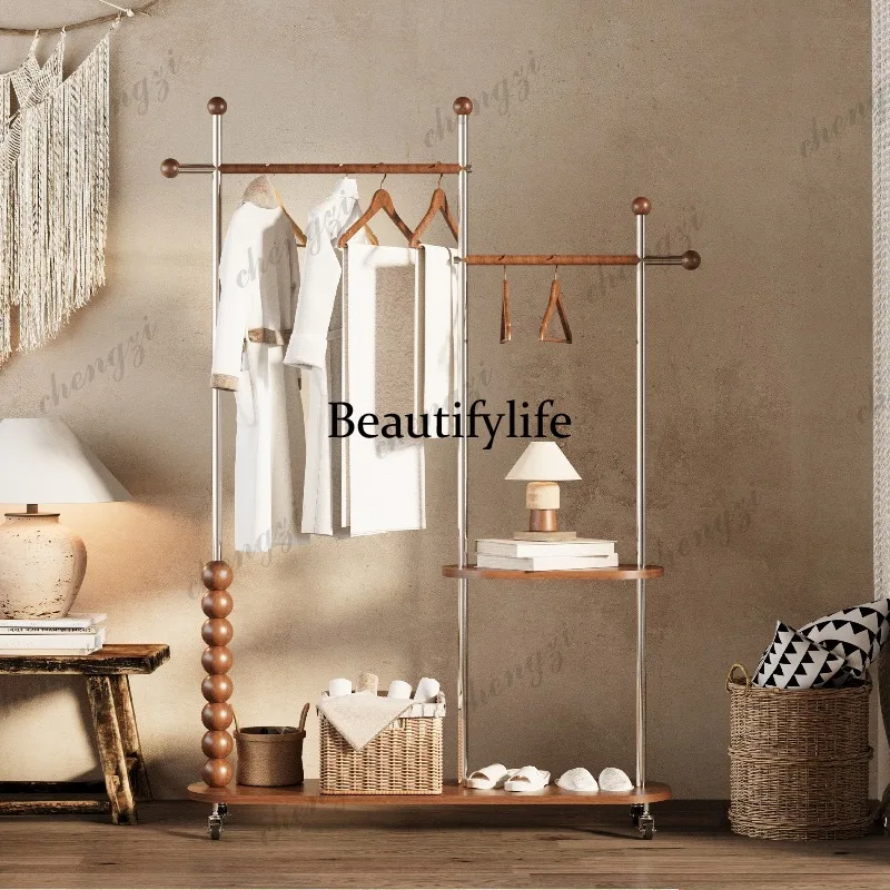 

Medieval coat rack Floor-to-ceiling movable stainless steel B & B hotel Antique vertical hanger