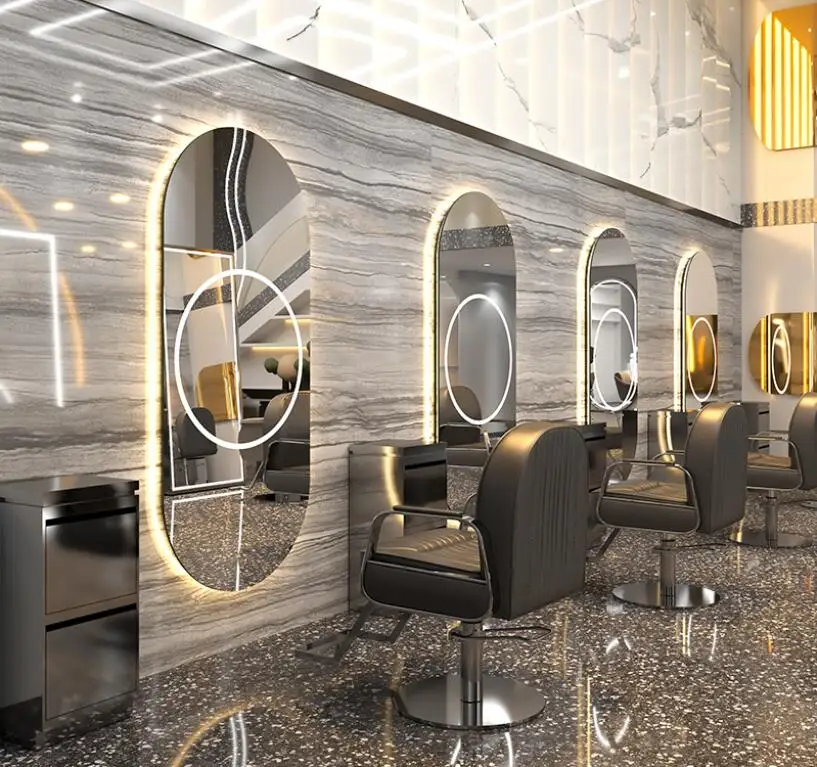 Hairdressing shop wall mounted LED touch mirror table hairdressing salon special barber shop single side wall mirror