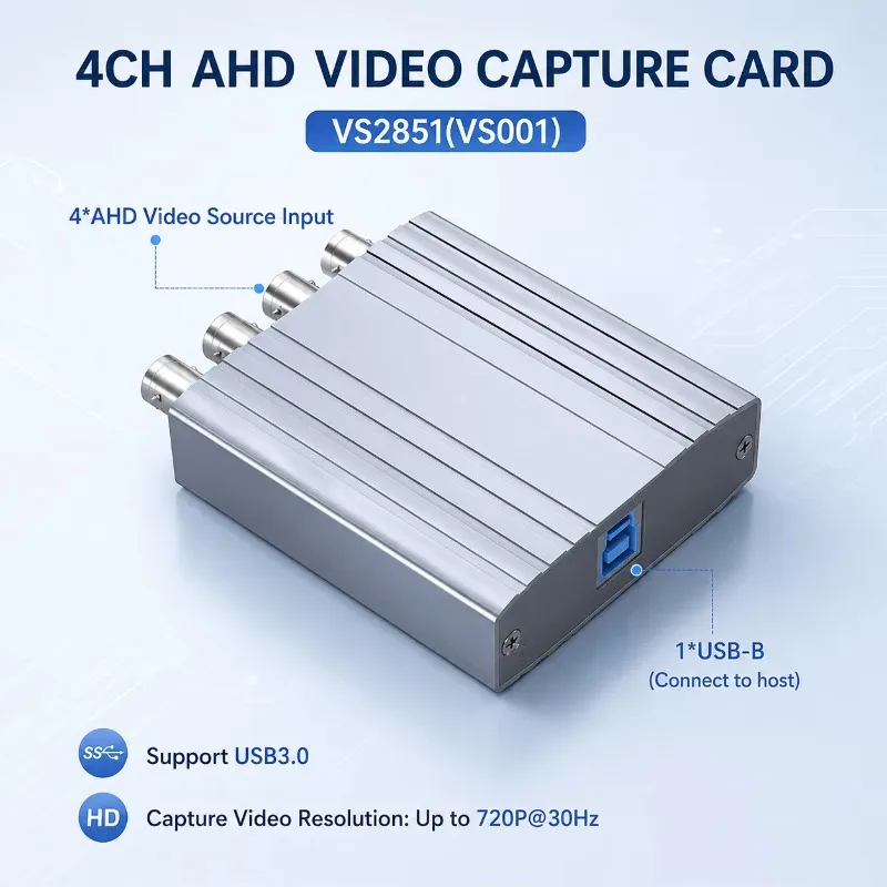 4CH AHD USB3.0 Video Capture Card 720P30 MJPEG MP4 Live Stream Driver Free for Laptop Analog CCTV Camera Recording