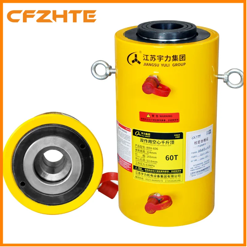 60T Hollow Single Acting Jack RCH-606 Stroke152mm, Hydraulic, Automatic Reset, Maintenance Traction, Lifting, Processing