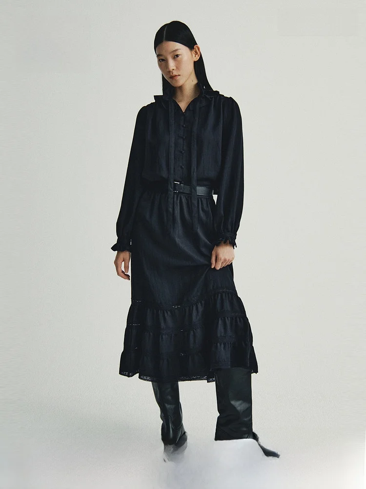 

Женская юбка H&M с кружевными вставками, повседневная, с завышенной талией, А-силуэт, удобная модель 3730