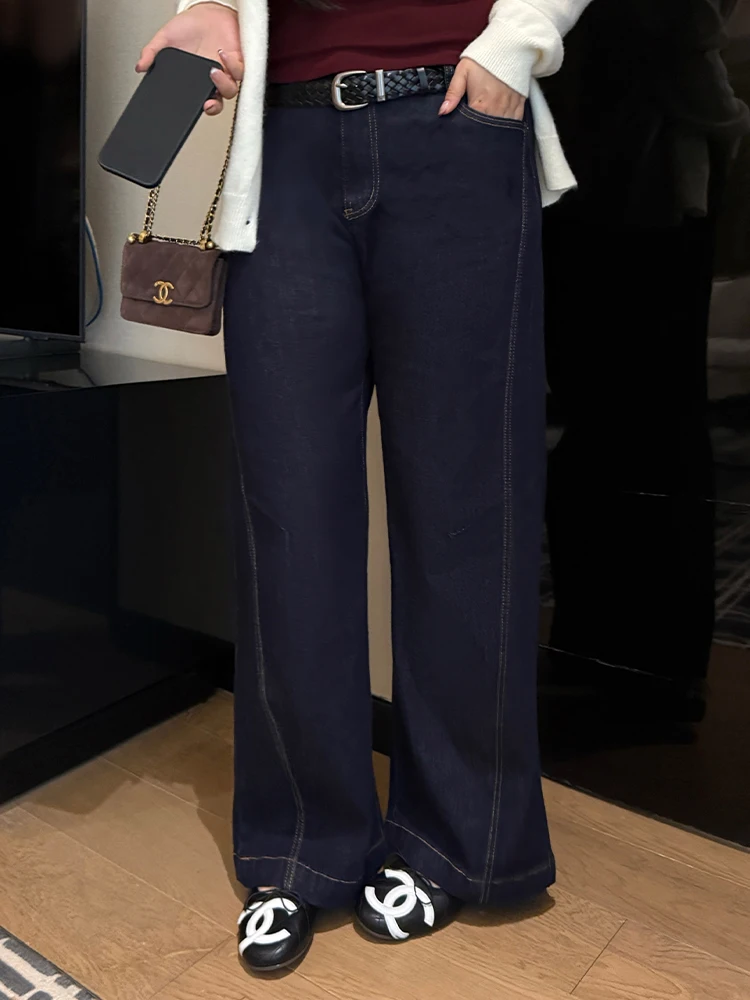 

Джинсы с высокой талией, утягивающие, больших размеров, с широкими штанинами, джинсовые, с прострочками, повседневные, свободного кроя, прямого кроя, для женщин