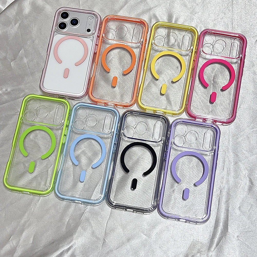 2 IN 1 Klare, stoßfeste Bumper-Magnethülle für iPhone 16 15 14 Plus 13 12 11 17 Pro Max für MagSafe Wireless Charge Back Cover