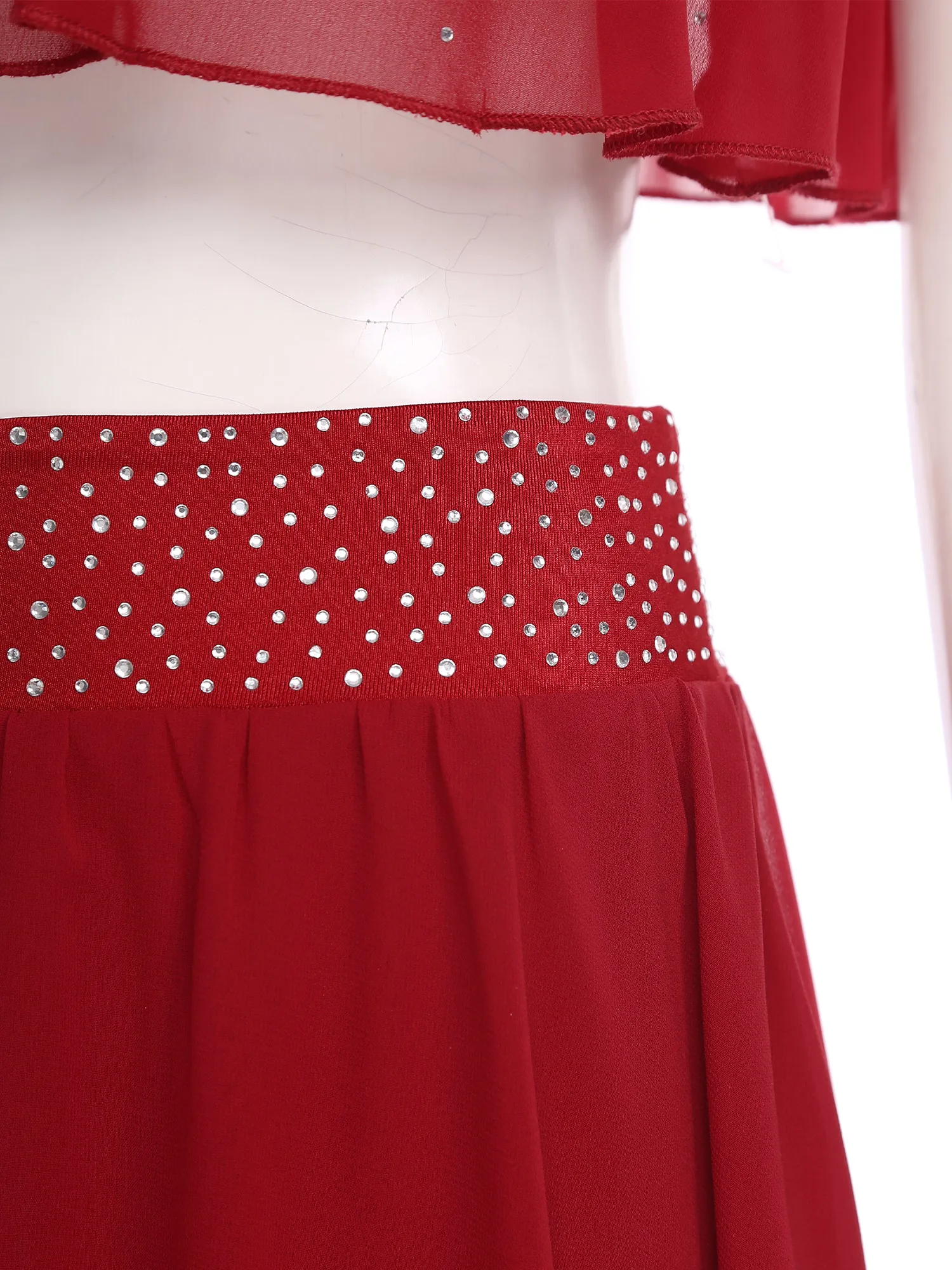 Set lirico da balletto da donna Abbigliamento da ballo moderno e contemporaneo Canotte con strass senza schienale e gonna asimmetrica in chiffon