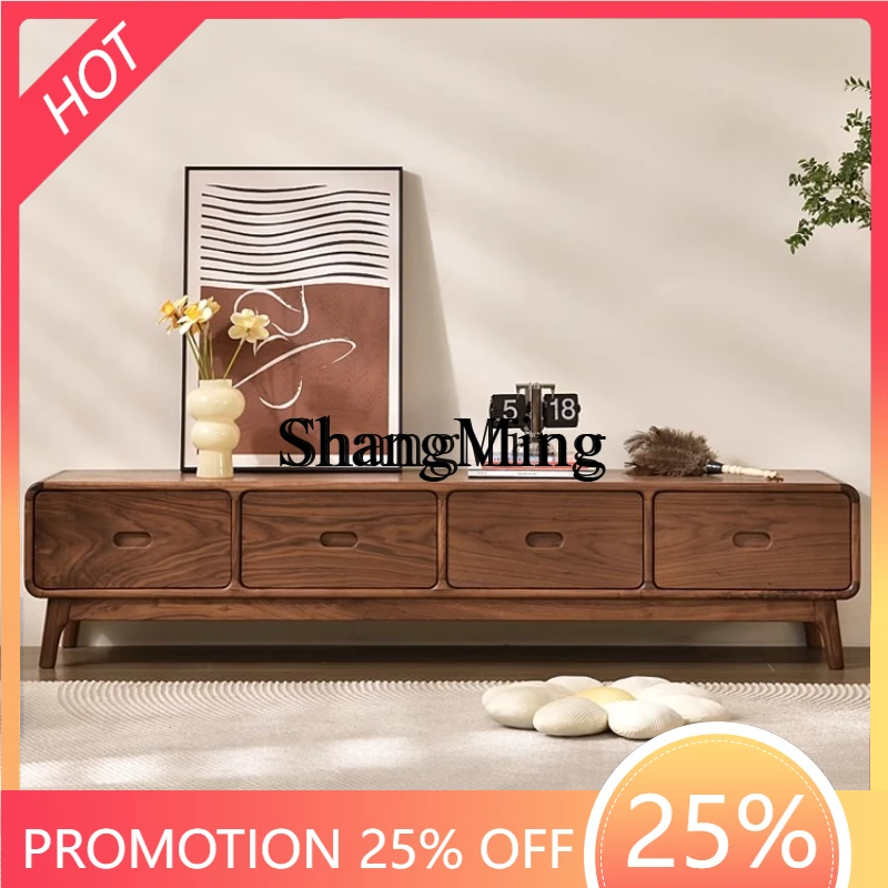 

ZYY black walnut solid wood TV cabinet coffee table combination simple living room drawer cabinet