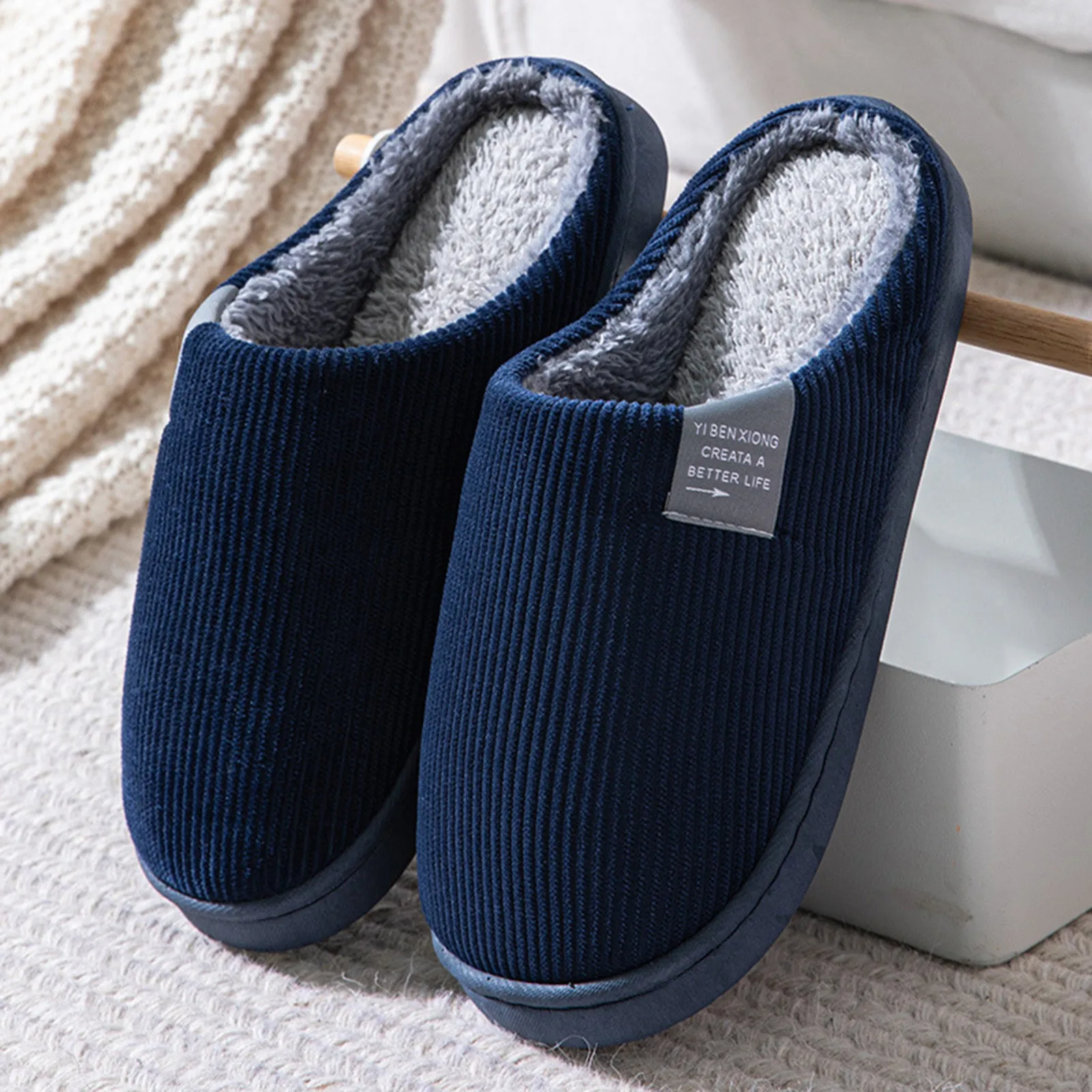 Winter Warm Fur Slippers Men Couples House Non-Slip Soft Shoes Women Comfort Flat Heel Home Indoor Bedroom Zapatillas Casa Mujer