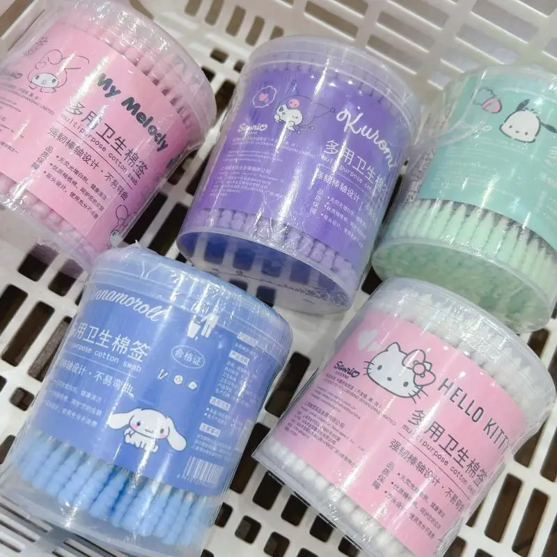 180Pcs/box Sanrio Family Series Disposable Multi-Use Sanitary Swab Pochacco Cinnamoroll Kuromi Cute Spiral Double-Headed Ear Dig