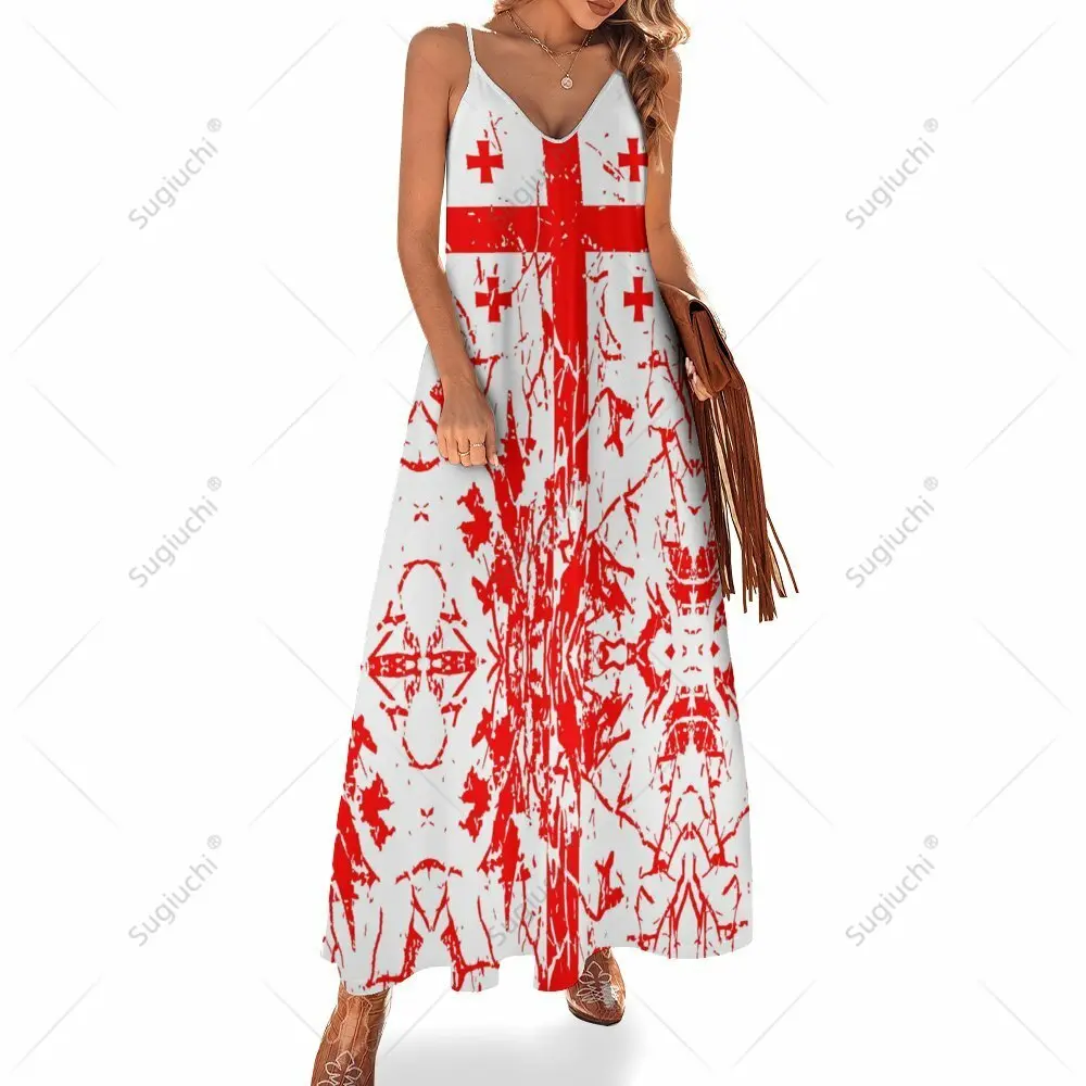 Long Dresses Dress Georgia Flag Print New Casual Sleeveless Women's V-Neck Printed Dress Swing Retro Dresses