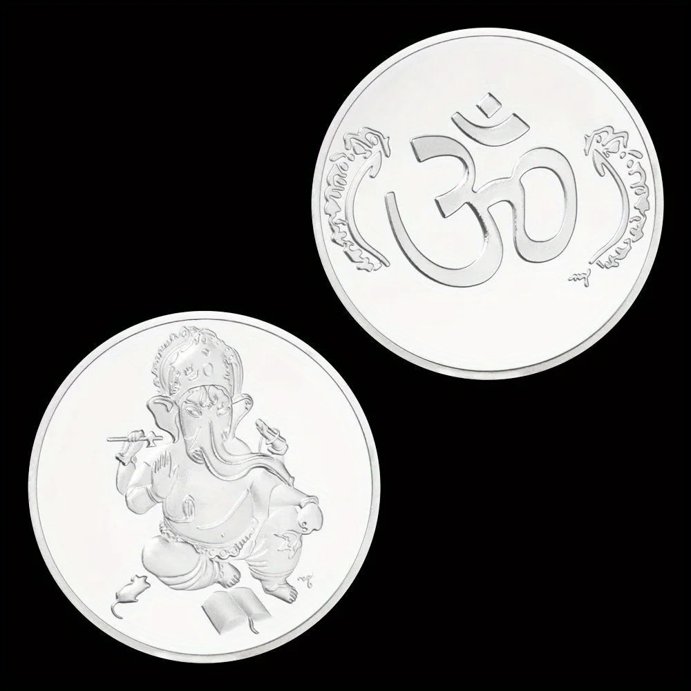 The Legend of Ganesha Collectible Souvenir Coin Basso-Relievo Silvery Plated Coin Hinduism Commemorative Coin