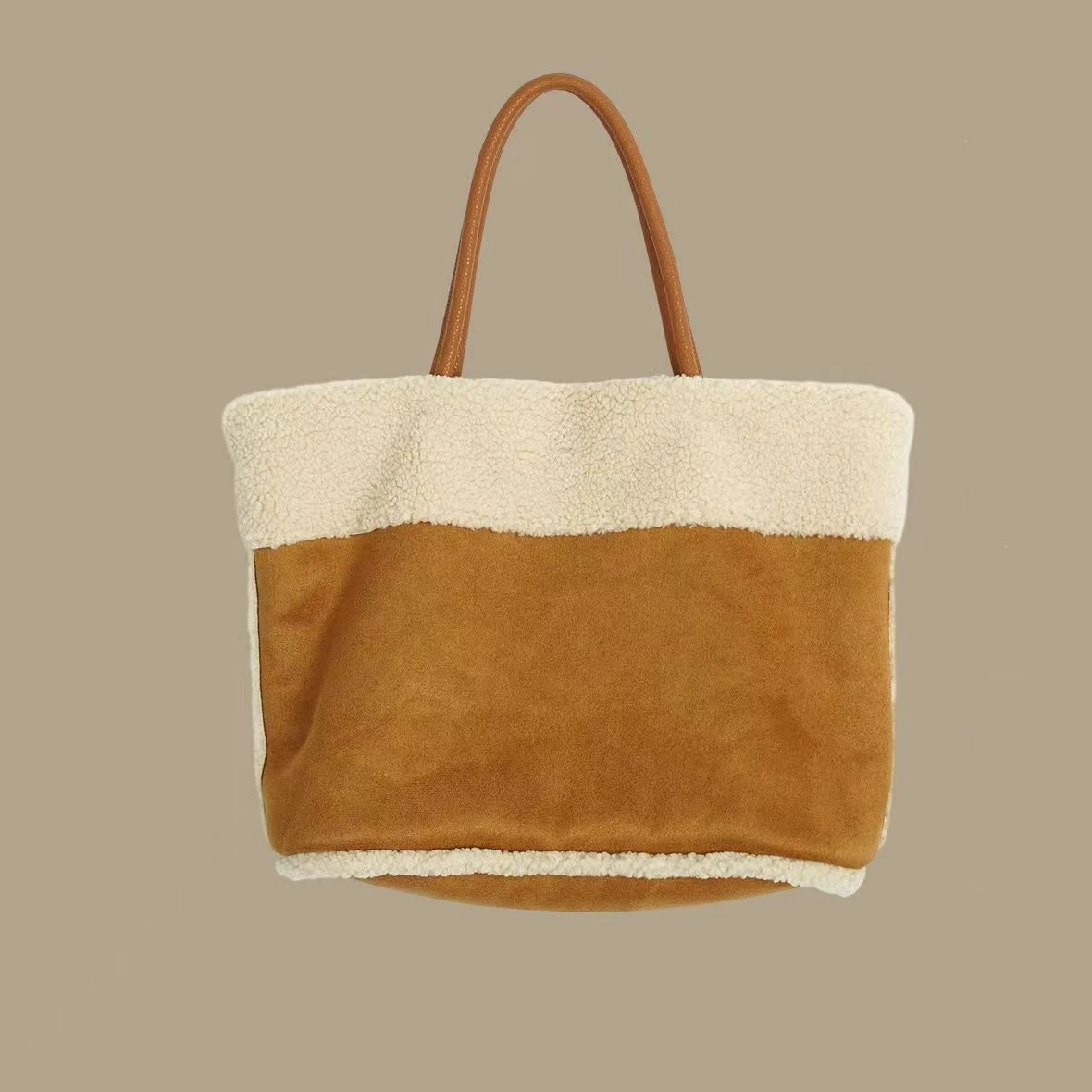 Faux Suede Sherpa Fleece Women‘s Bag Winter Rectangle Large Capacity Patchwork Shoulder Bag Vintage Casual Commuter Handbag