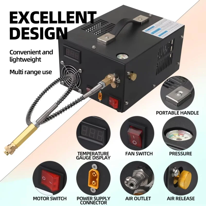 12V 4500 Psi 300 Bar 30mpa Lucht Auto Compressor Pomp Met 220V Transformator Hoge Druk Inflator Hoge druk Luchtpomp - afbeelding 2