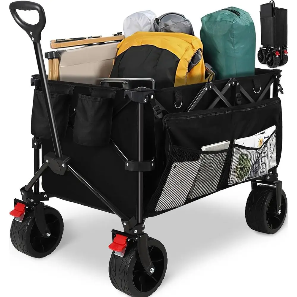 Collapsible Wagon Cart, 400 lbs acity, 7 cu t (200L) Large Storage, Heavy Duty oldable Utility Wagon with kets, Beach Wagon with