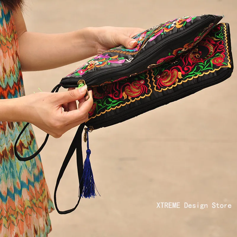 Women Ethnic National Retro Butterfly Flower Bags Handbag Coin Purse Embroidered Lady Clutch Tassel Small Flap Summer Sale Purse