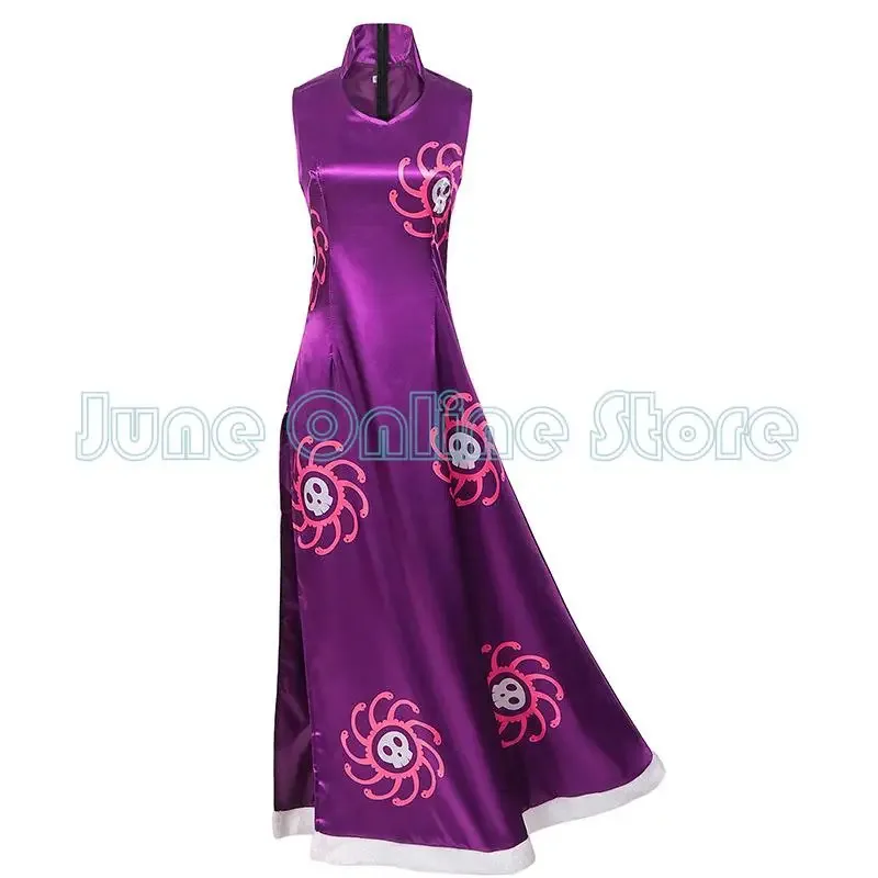 CyAnime Boa Hancock disfraz de Cosplay Señores de la guerra del imperio del mar estampado púrpura Chi-pao vestido mujer Sexy carnaval traje de Halloween