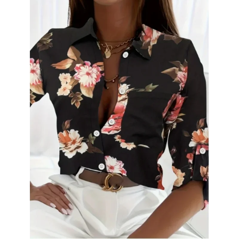 New floral top long sleeved shirt women's retro personality street versatile shirt women's clothing explosive and comfortable