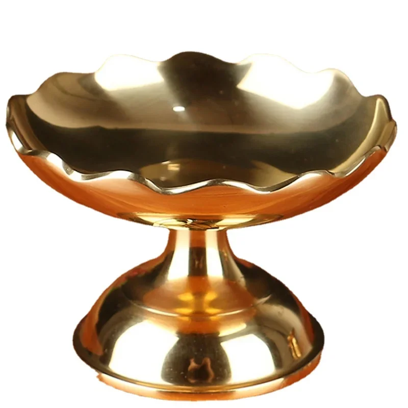 On Sale Fashionable Copper Lace Fruit Plate Temple Serving Bowls Household Small High Footed Fruit Plate Storage Stand