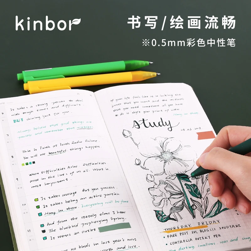 يوبين كينبور جل القلم معهد البحوث اللون خمسة حزمة انقر فوق المياه القلم 0.5 مللي متر قابلة للاستبدال المياه القائمة على قلم جاف للرسم قلم حبر جاف