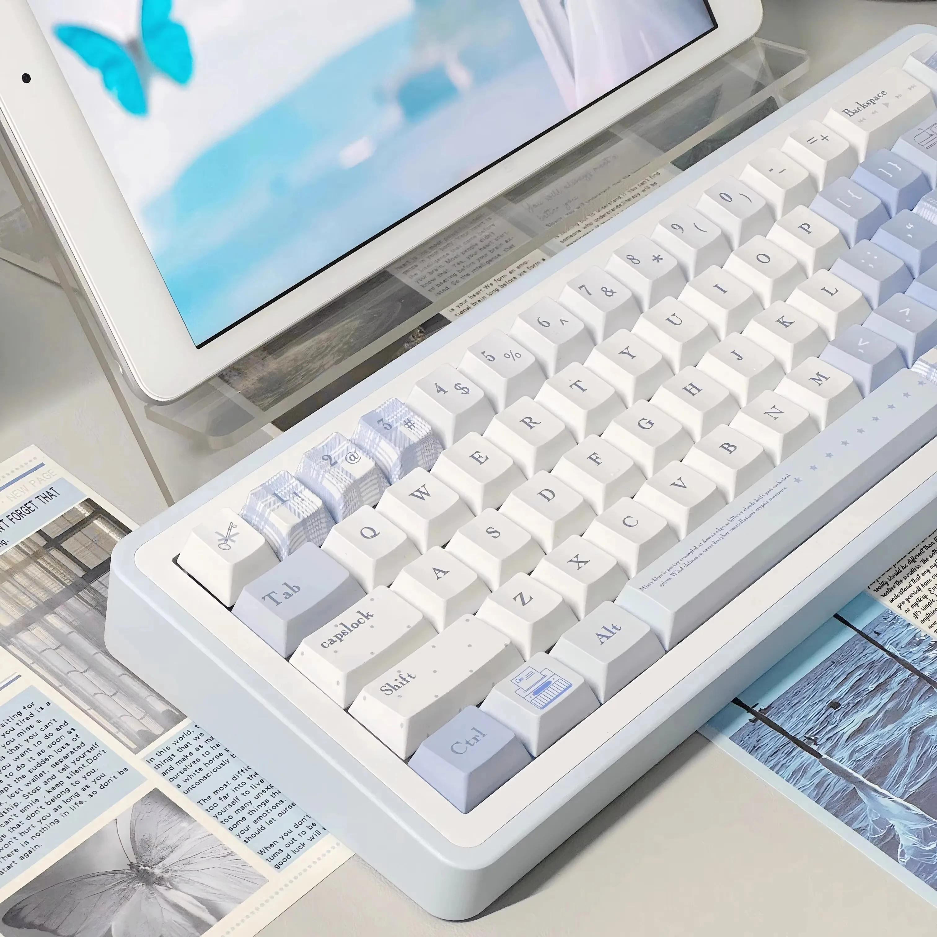 Fog Blue Whispering Keycaps Original PBT Full Five-Sided Sublimation Keycaps Customized Mechanical Keyboard Keycaps