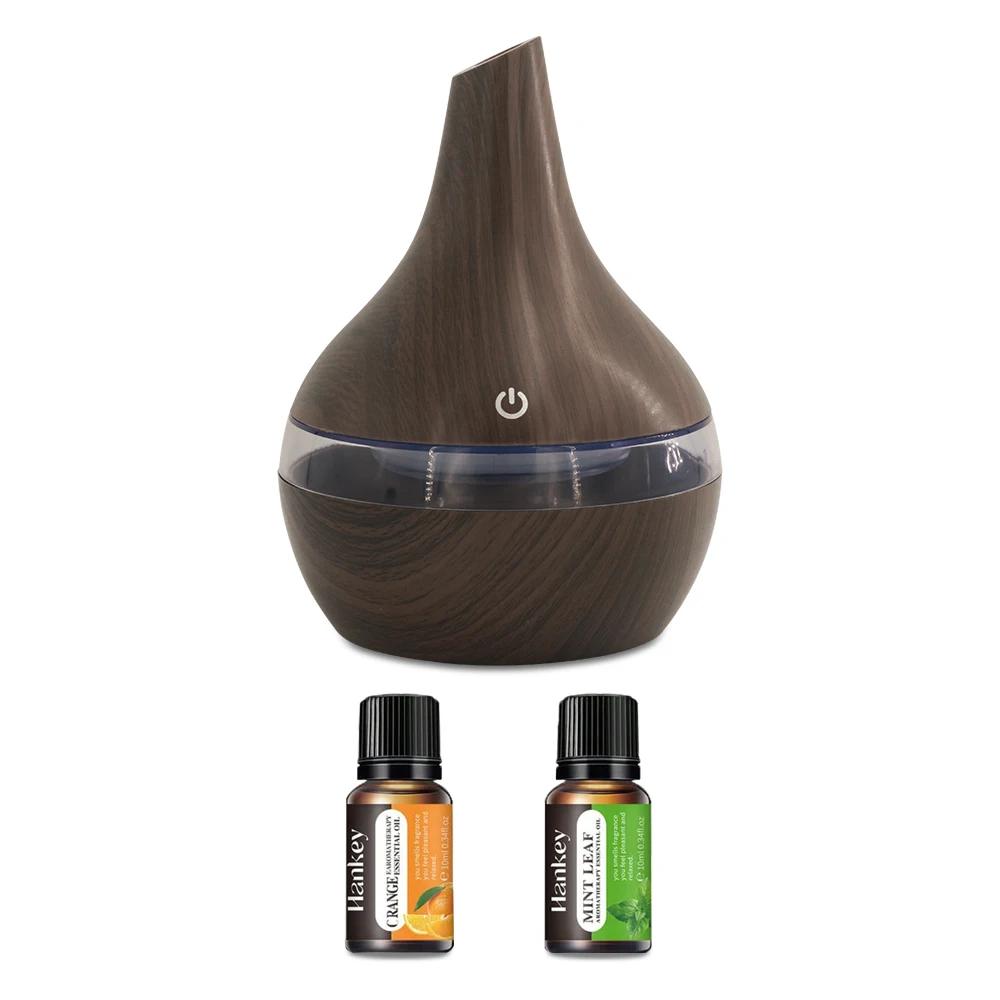 

300ml Wood Grain Humidifier & Essential Oil Diffuser with 2 Aroma Oils USB Desktop Hydration