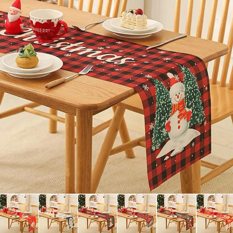 

Festive Christmas Table Runner Christmas Deer/Santa Claus Tablecloth Decor for Christmas Eve,Family Gathering,Holiday Banquet
