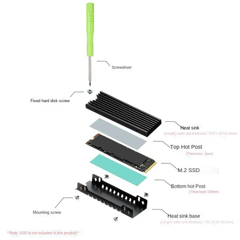 M.2 2280 NVMe Heatsink M.2 SSD Heatsink Cooling Pad Aluminum Dissipation with Thermal Pad for M2 2280 Ssd Silver