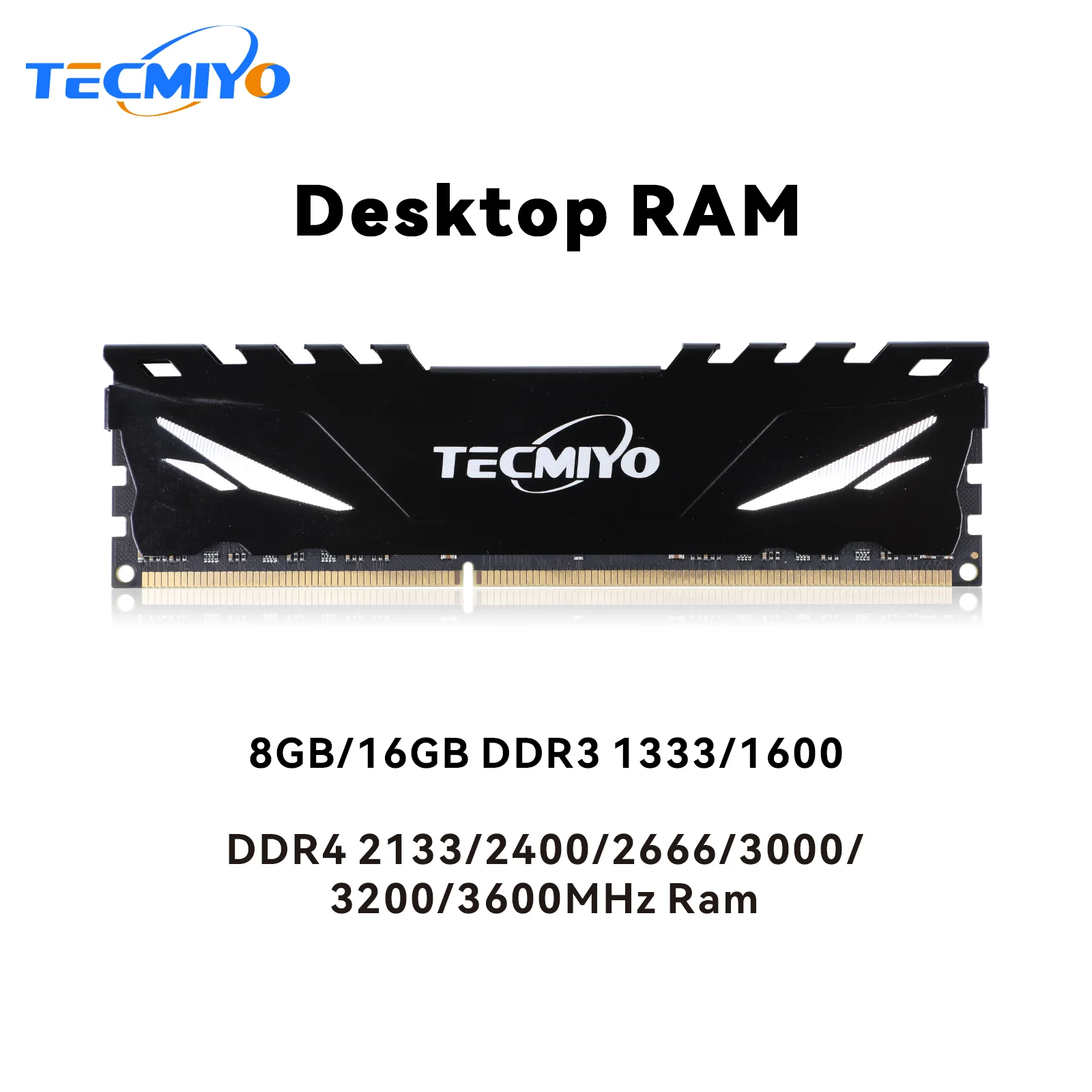 TECMIYO DDR3/ DDR3L 1333/1600 DDR4 8GB/16GB 2133/2400/2666MHz/3000MHz/3200MHz/3600MHz Desktop RAM with Heat Sink - 1 PC Black