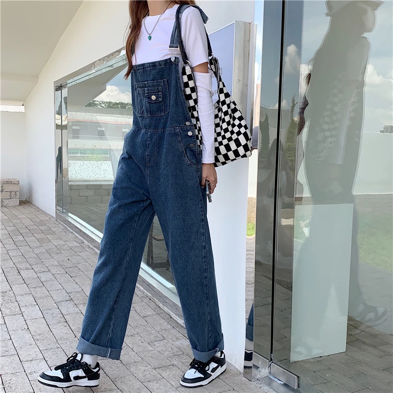 

Casual Temperament Simple Fashion American Retro Autumn Section Slimming Sweet Loose Young Trend Denim Strap Trousers Z473