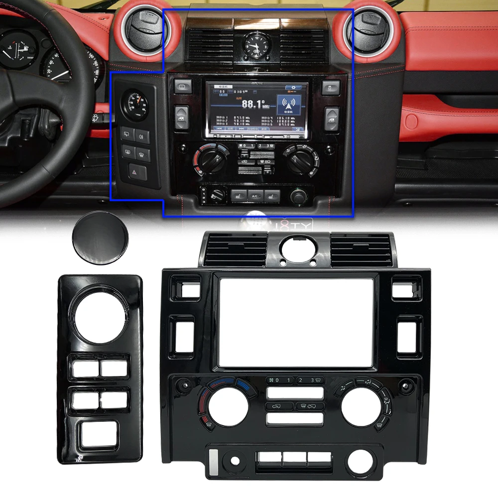 

Front Center Console Panel Frame Dash Nav Head Unit Fascia Set 2 Din For Land Rover Defender 90 110 Central Dashboard Cover Kit