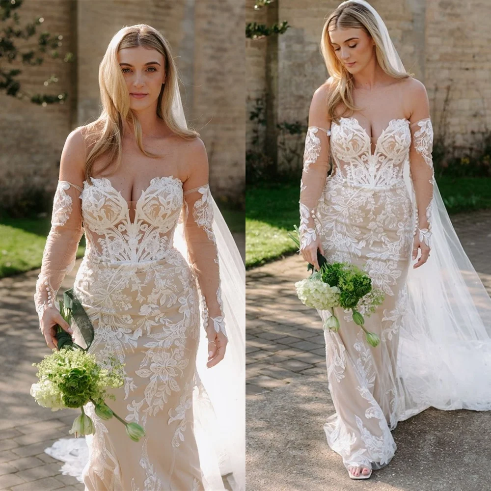 

Customized Romantic White Tulle Wedding Dress High Quality Strapless Detachable Sleeve Vestido De Novia Charming Robe de mariée