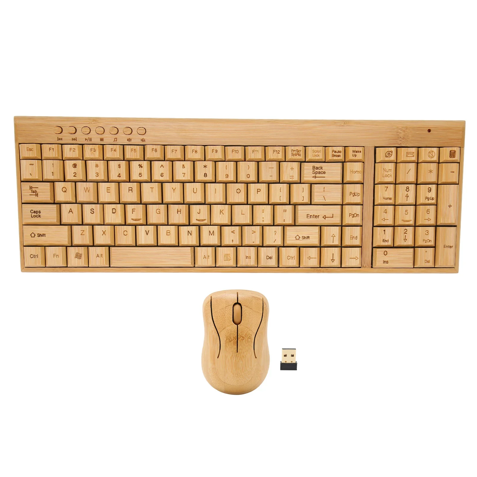 2.4GHz Wireless Keyboard Mouse Plug and Play Bamboo Wood Computer Keyboard 1200DPI Mouse for Office Laptop