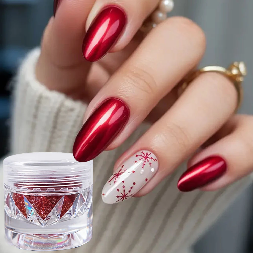 

1Jar Christmas Red Chrome Mirror Nail Powder Shiny Metallic Red Rubbing Dust Nail Art Pigment High Gloss Xmas Nail Glitter Decor