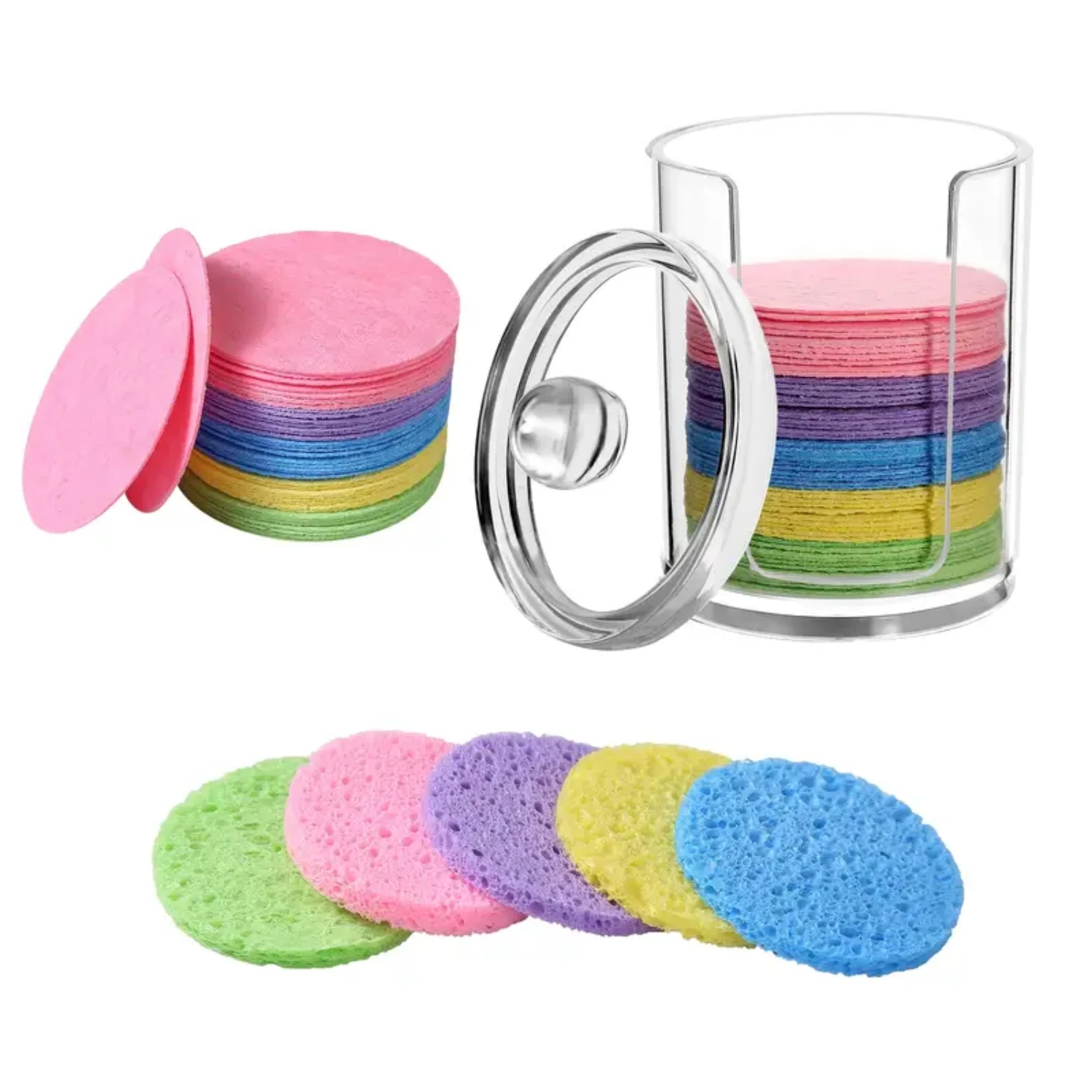 

Soft Round Compressed Natural Facial Sponges - 50 Pieces Exfoliator Cleansing Sponge for Gentle Face Cleansing, Reusable Cosmeti