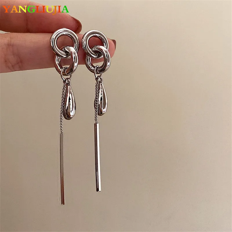 YANGLIUJIA Metal Chain Pendant Earrings European And American Style Personality Fashion Long Earrings Ms Girl Travel Accessories