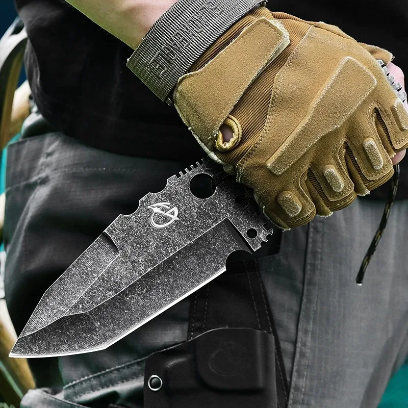 Outdoor high hardness survival knife, wilderness travel camping straight knife, thickened integrated steel survival knife