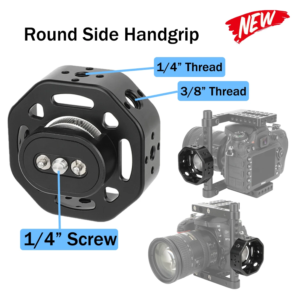HDRIG-ミニ丸型位置決めサイドハンドル,左右のハンドル,1/4 "および3/8" ネジ穴付き,DSLRケージ取り付け用