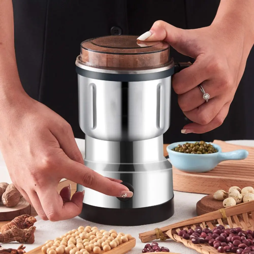 

Электрическая кофемолка из нержавеющей стали с ручкой, 4-лезвийная машина для пищевых добавок, сверхтонкая мельница для специй, хлопьев