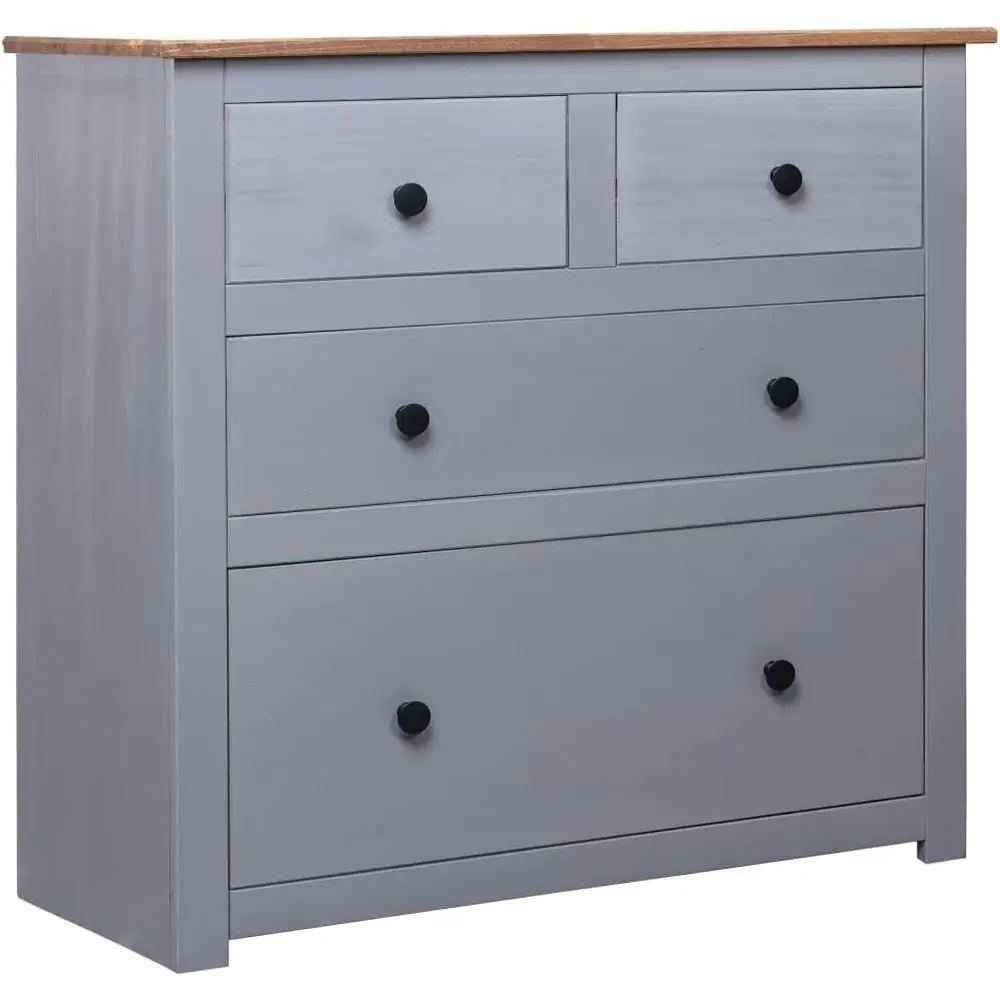 

Vintage Grey Pine Sideboard, 15.7 x 31.5 x 32.7 - Coffee Bar Cabinet with 4 Drawers, Solid Wood Storage for Living, Dining, and