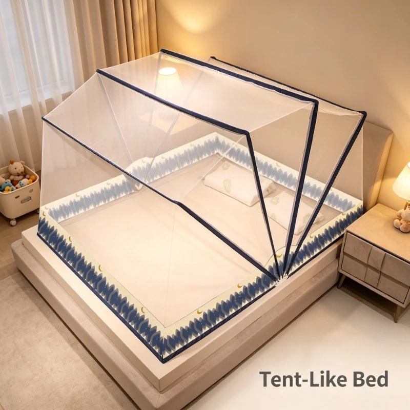 Pop-Up Mosquito Net, Foldable Bed Tent with Full Bottom & Double Zipper Doors, No Assembly Needed for Home & Dorm
