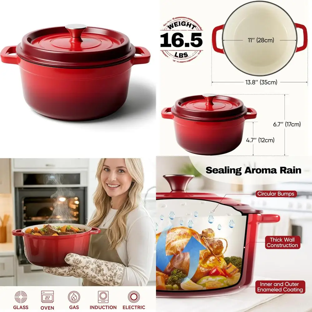 

Non-Stick Enameled Cast Iron Dutch Oven, 7 Quart Pot with Lid, Heavy-Duty Oven Safe Cookware for Bread Baking and More