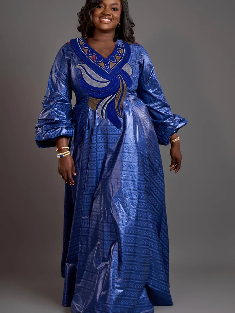 collar embroiSet Hot Style Large Size Top Quality Bazin Evening Gowns For Guinea Wedding Party Clothing Dashiki Robe New Outfits